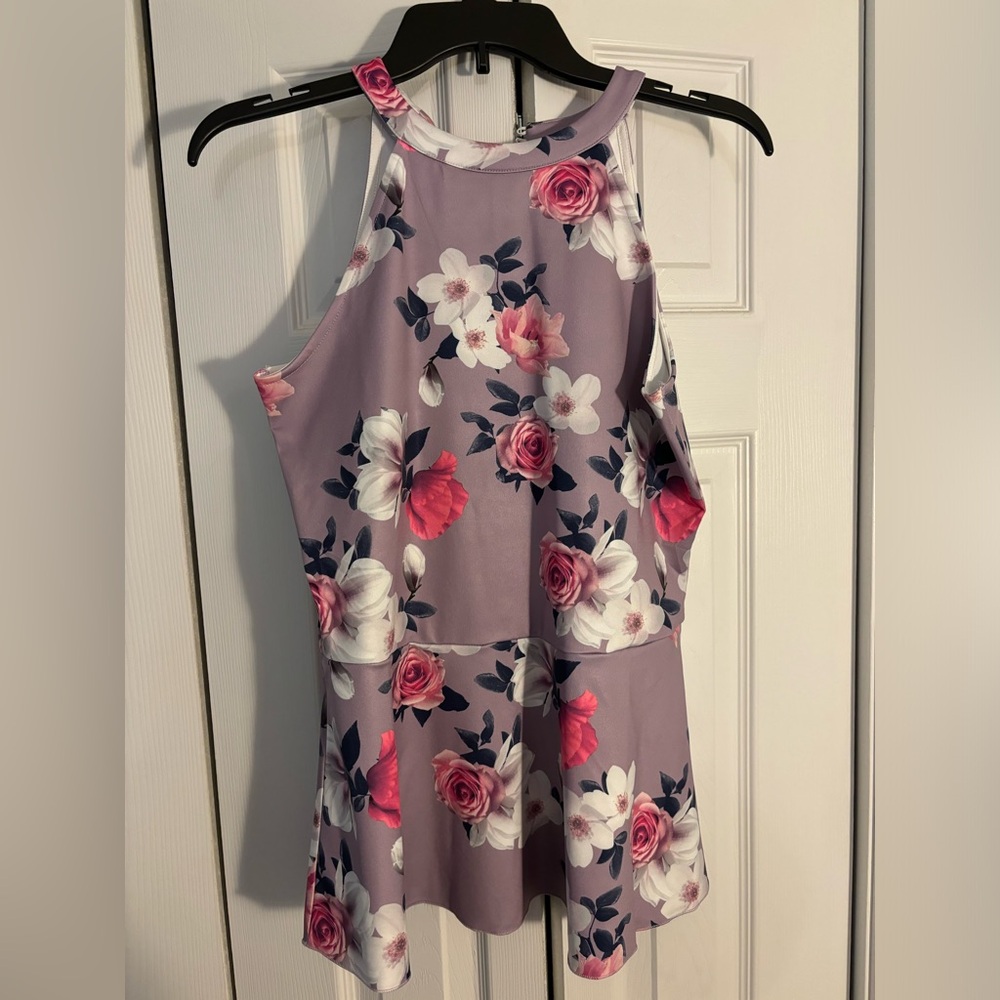 Sleeveless Purple Floral Fit and Flare Top